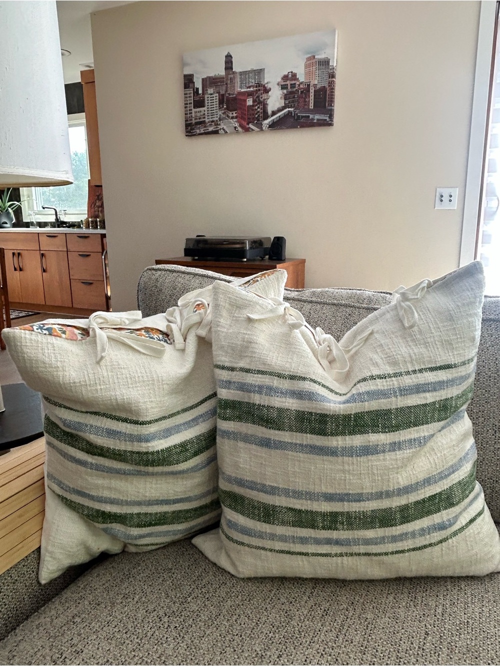 Sonoma Textured Stripe and Floral Accent Pillow Covers Tie Tops